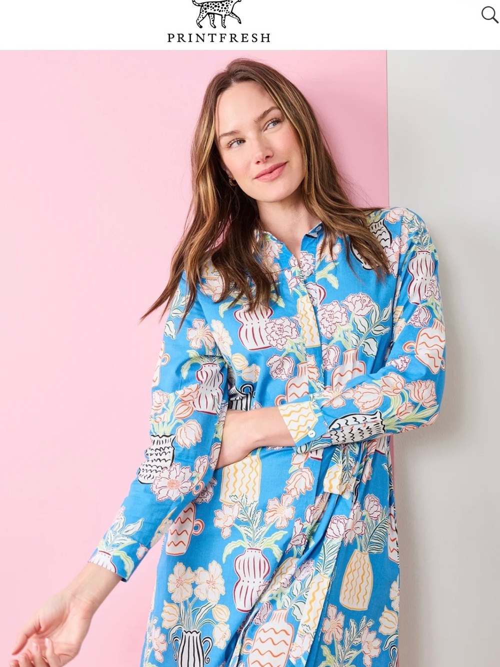 Printfresh Blue Floral & Vase Print Long Dress